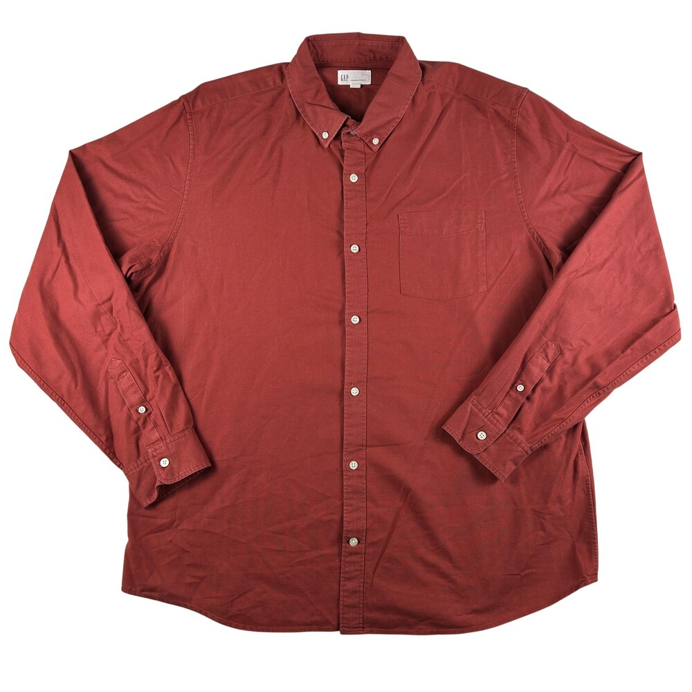 Gap Shirt Mens XL Red Solid Long Sleeve Button Down Standard Fit Stretch Oxford